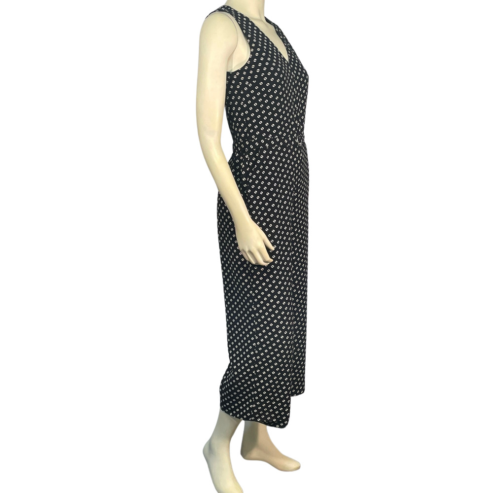 Michael Kors Sz 2 Belted Jumpsuit Cropped Pants V-Neck Bodice Black White Dots - Picture 2 of 13